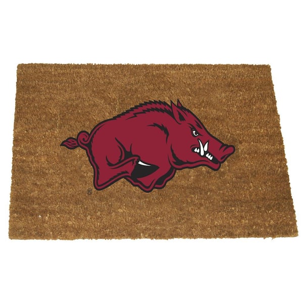 Arkansas Brown 29.5 in. x 19.5 in. Coir Fiber Colored Logo Door Mat