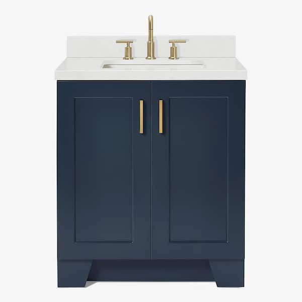 Taylor 30 in. W x 22 in. D x 36 in. H Single Sink Freestanding Bath Vanity in Midnight Blue with Carrara Quartz Top