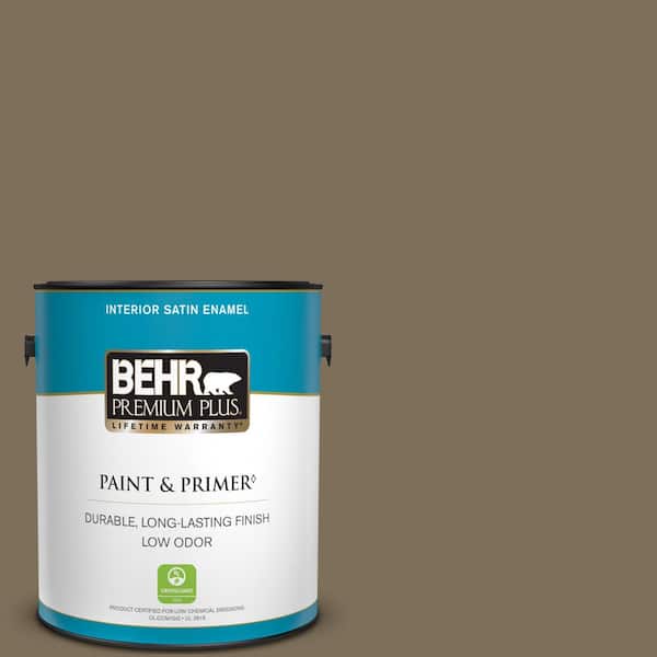BEHR PREMIUM PLUS 1 gal. #710D-6 Butternut Wood Satin Enamel Low Odor Interior Paint & Primer