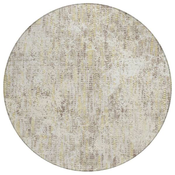Chantille Machine Washable Indoor/Outdoor Abstract ACN2784 Ivory 8 ft. x 8 ft. Round Rug
