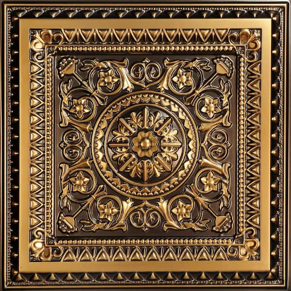 FROM PLAIN TO BEAUTIFUL IN HOURS La Scala Antique Gold 2 ft. x 2 ft. PVC Glue-up or Lay-in Faux Tin Ceiling Tile (100 sq. ft./case)