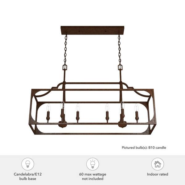 Hunter Highland Hill 8 Light Textured Rust Candlestick Chandelier Kitchen Light