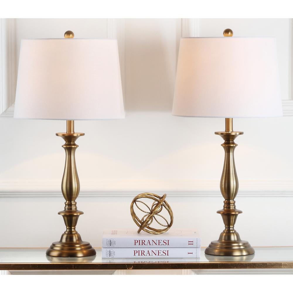 SAFAVIEH Brighton 29 in. Gold Candlestick Table Lamp with Off-White Shade  (Set of 2) LIT4320A-SET2 - The Home Depot, image size:1000x1000
