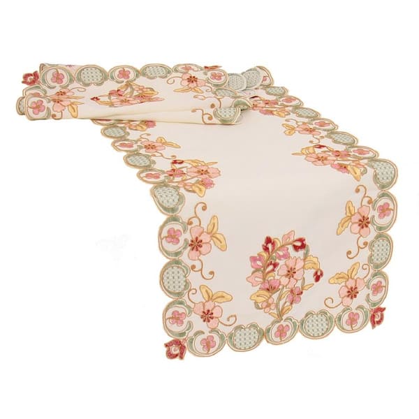 Manor Luxe Primrose 15 in. x 90 in. Multi Embroidered Cutwork Table Runner