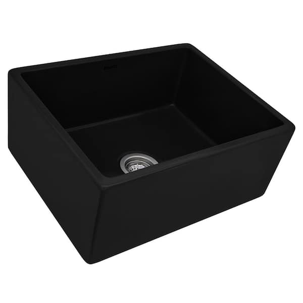 Fiamma 23 in. Undermount Farmhouse Single Bowl Fireclay Kitchen Laundry Utility Sink in Glossy Black