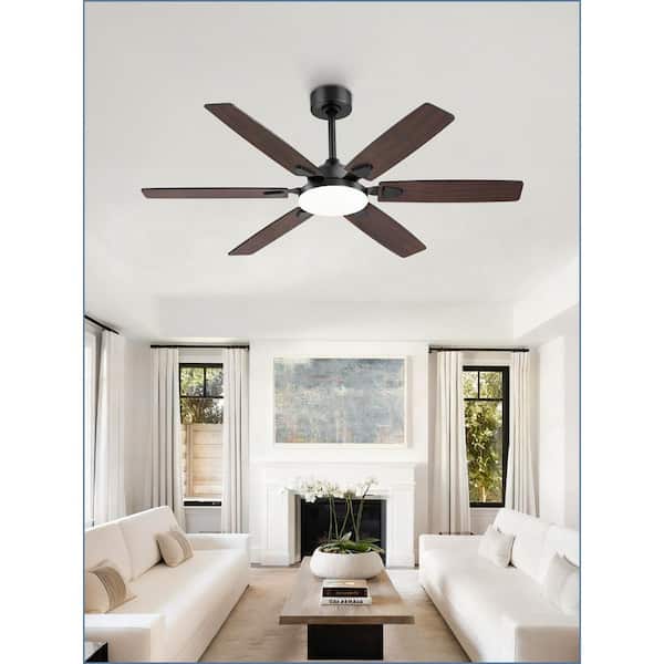 52 In Standard Indoor/Outdoor Black Ceiling Fan with Light& Remote Reversible DC Motor for LivingRoom Fandelier Downrod