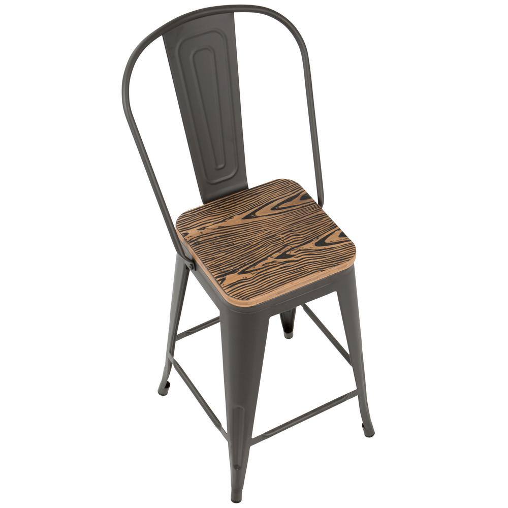 Rustic Industrial Grey-Brown Wood & Metal High Back Counter Stool