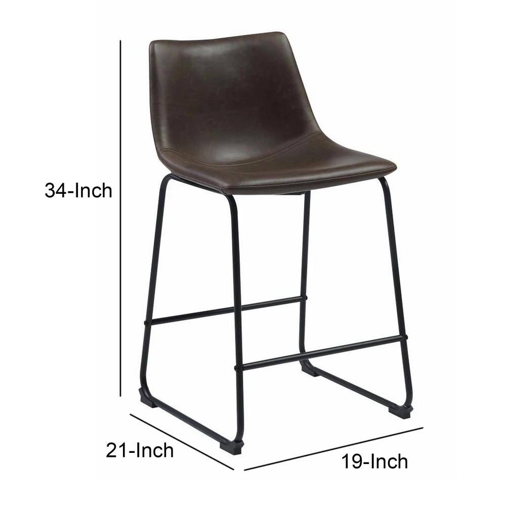 Rustic Contoured Brown Leather Counter Height Stool Set of 2
