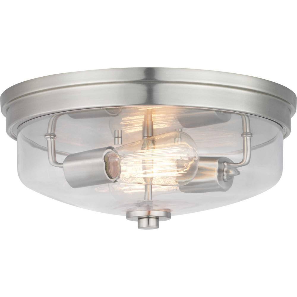 Blakely Brushed Nickel 2-Light Flush Mount with Clear Glass Shade