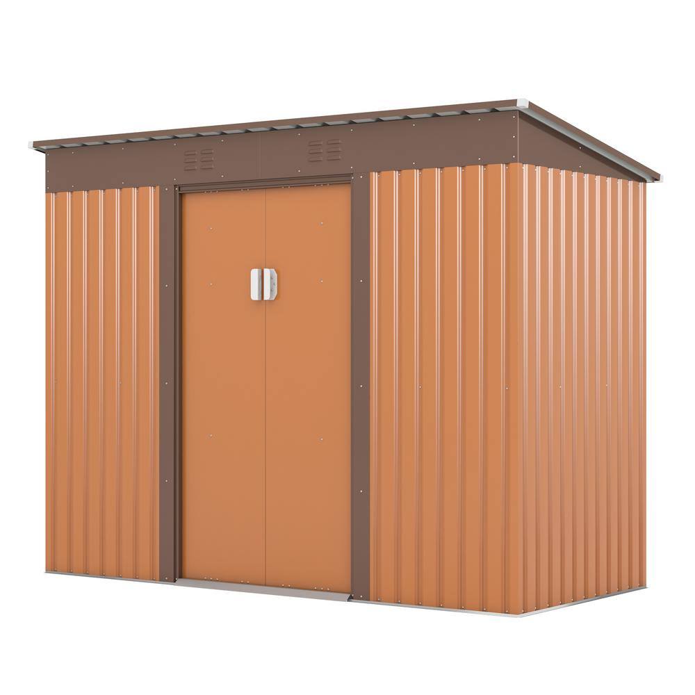 8.8 ft. W x 3.8 ft. D Brown Outdoor Metal Storage Shed for Backyard Garden with Lockable Doors Vents(33.44 sq. ft.) price history on PriceWatchPro