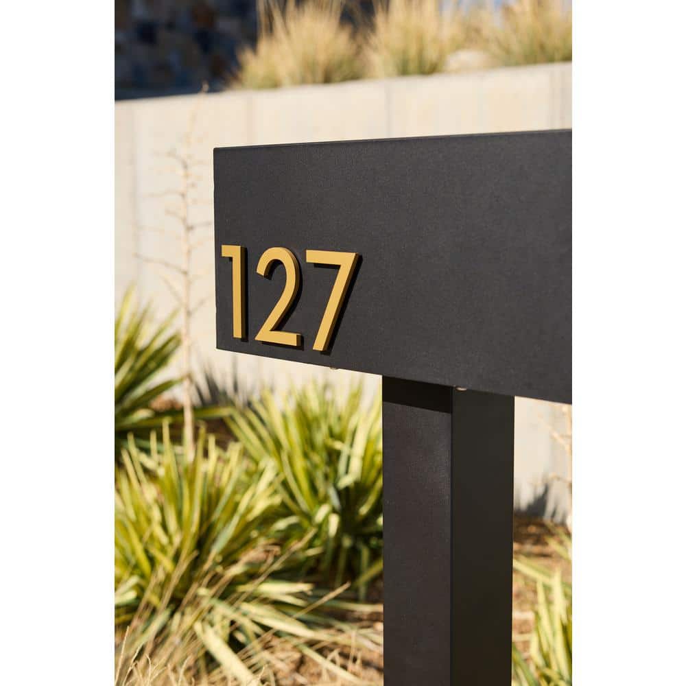 Large Black Steel Post-Mounted Mailbox with Brass Numbers