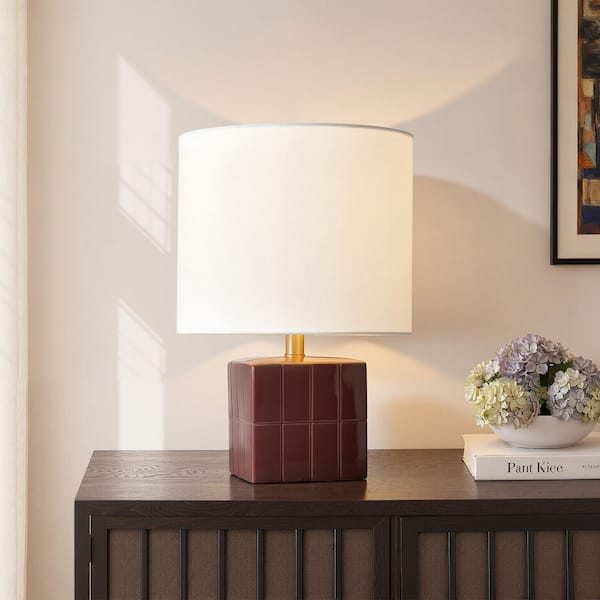 Matilda 18 in. Burgundy Table Lamp with White Linen Shade