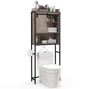 25 in. W x 67.5 in. H x 9.5 in. D Beige MDF Over-the-Toilet Storage Cabinet Bathroom Organizer in Gray