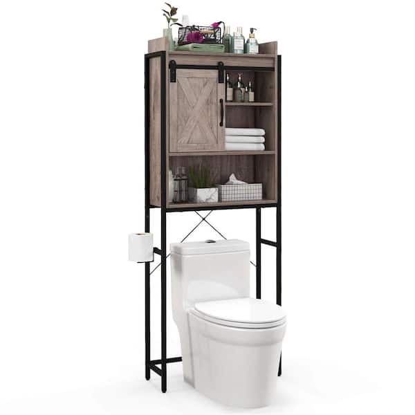 25 in. W x 67.5 in. H x 9.5 in. D Beige MDF Over-the-Toilet Storage Cabinet Bathroom Organizer in Gray