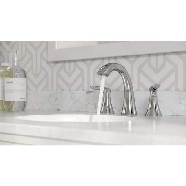 Weller 8 in Widespread Double Handle Bathroom Faucet in Polished Chrome Drain Kit Included