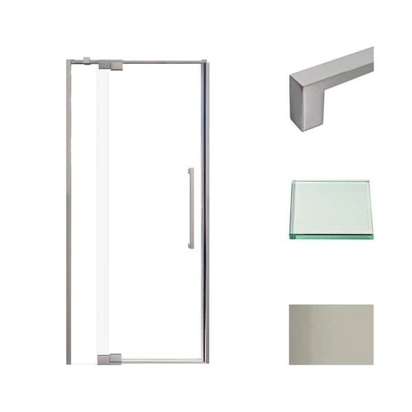 Transolid Irene 36 in. W x 76 in. H Pivot Semi-Frameless Shower Door in Brushed Stainless with Clear Glass
