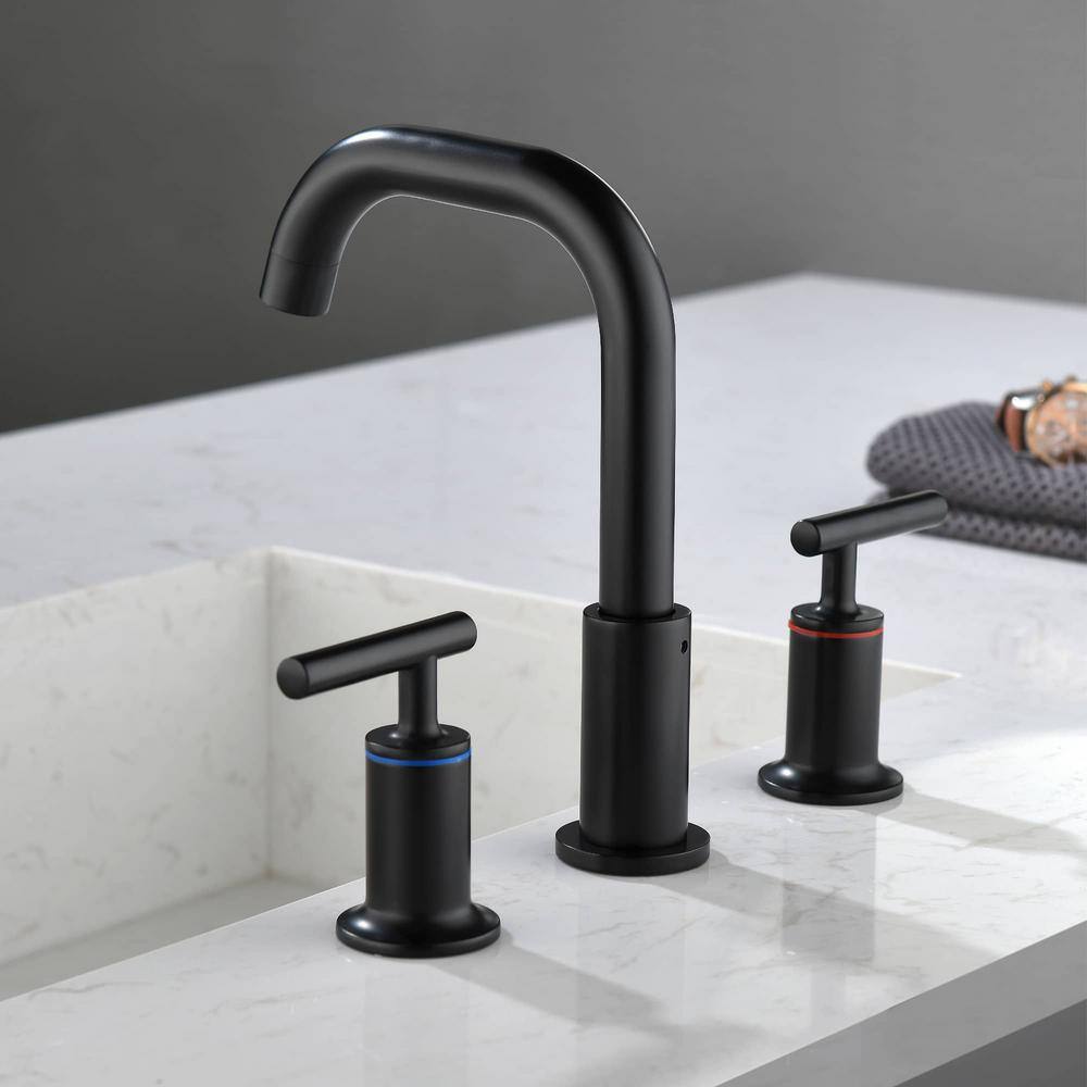 Matte Black Brass 8-Inch Widespread Bathroom Faucet with Lever Handles