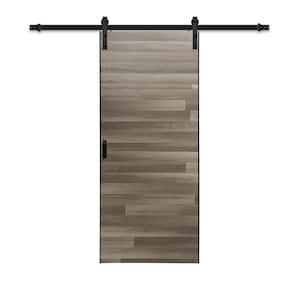 Easy Build 36 in. W. x 84 in. Walnut Wood Finish MDF Sliding Barn Door with Hardware Kit