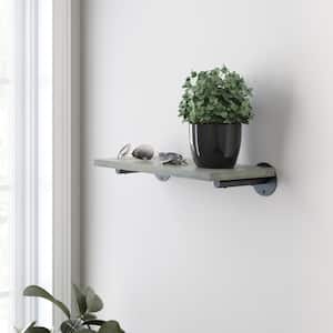 24 in. x 8 in. x 6 in. Grey Stained Solid Pine Decorative Wall Shelf with Matte Black Post Style Steel Brackets
