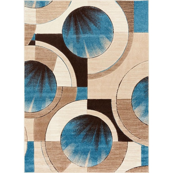 Ruby Yolo 7 ft. x 9 ft. Modern Abstract Geometric Blue Area Rug