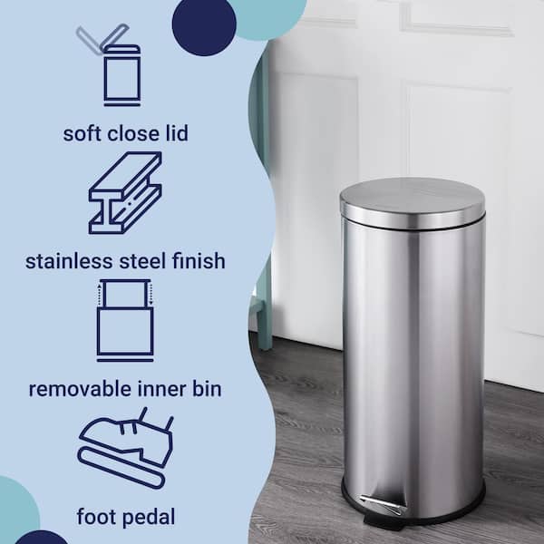  happimess HPM1006A Step-Open Steel Pedal and Soft-Close Lid  Free Mini Garbage Bin for Home, Office, Kitchen Trash Can, Large:12.98  Gallon Small:1.3 Gallon, Stainless Steel : Home & Kitchen