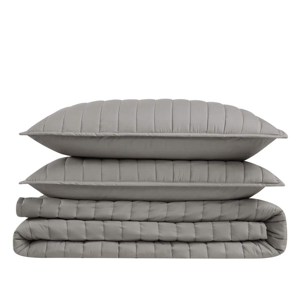 Gray King Cotton Percale Quilt Set with Shams