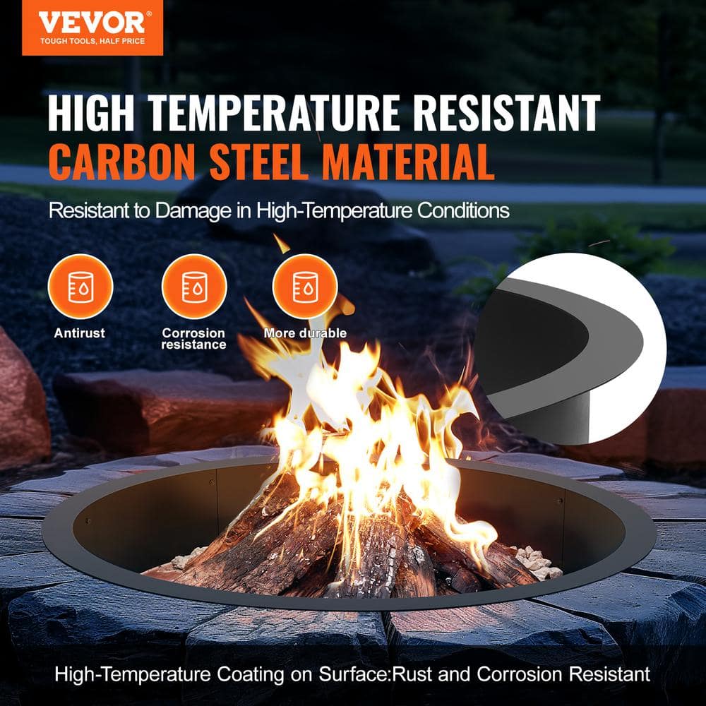 Large Round Black Carbon Steel Fire Pit Table