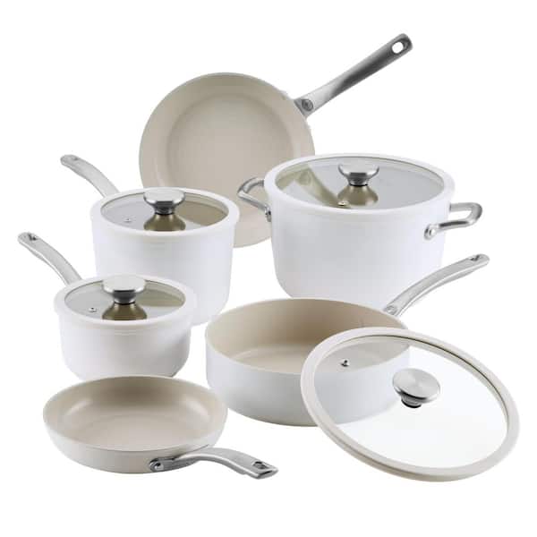10-Piece Halo with LaserDefense Ceramic Nonstick Cookware Set in Pearl White
