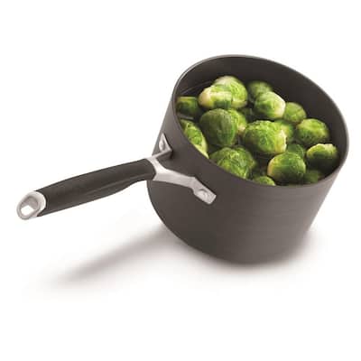 Select 3.5 qt. Hard-Anodized Aluminum Nonstick Sauce Pan in Black with Glass Lid