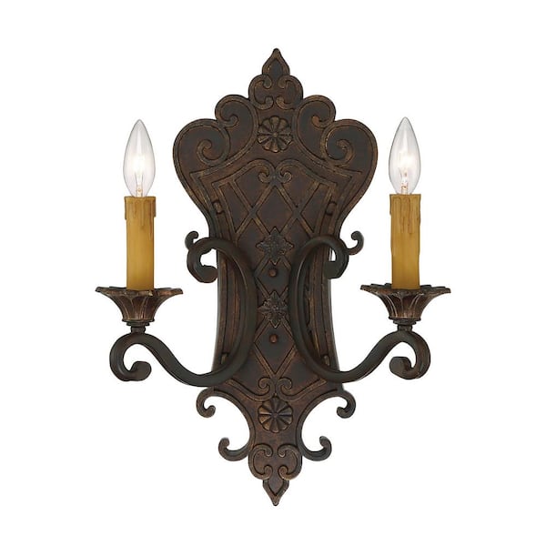 Savoy House Southerby 13.5 in. W x 19 in. H 2-Light Florencian Bronze Wall Sconce with Exposed Bulbs