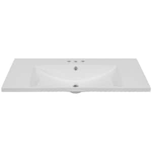 36 in. W x 18 in. D Engineered Ceramic 3-Faucet Holes Single Bathroom Vanity Top in White with White Basin