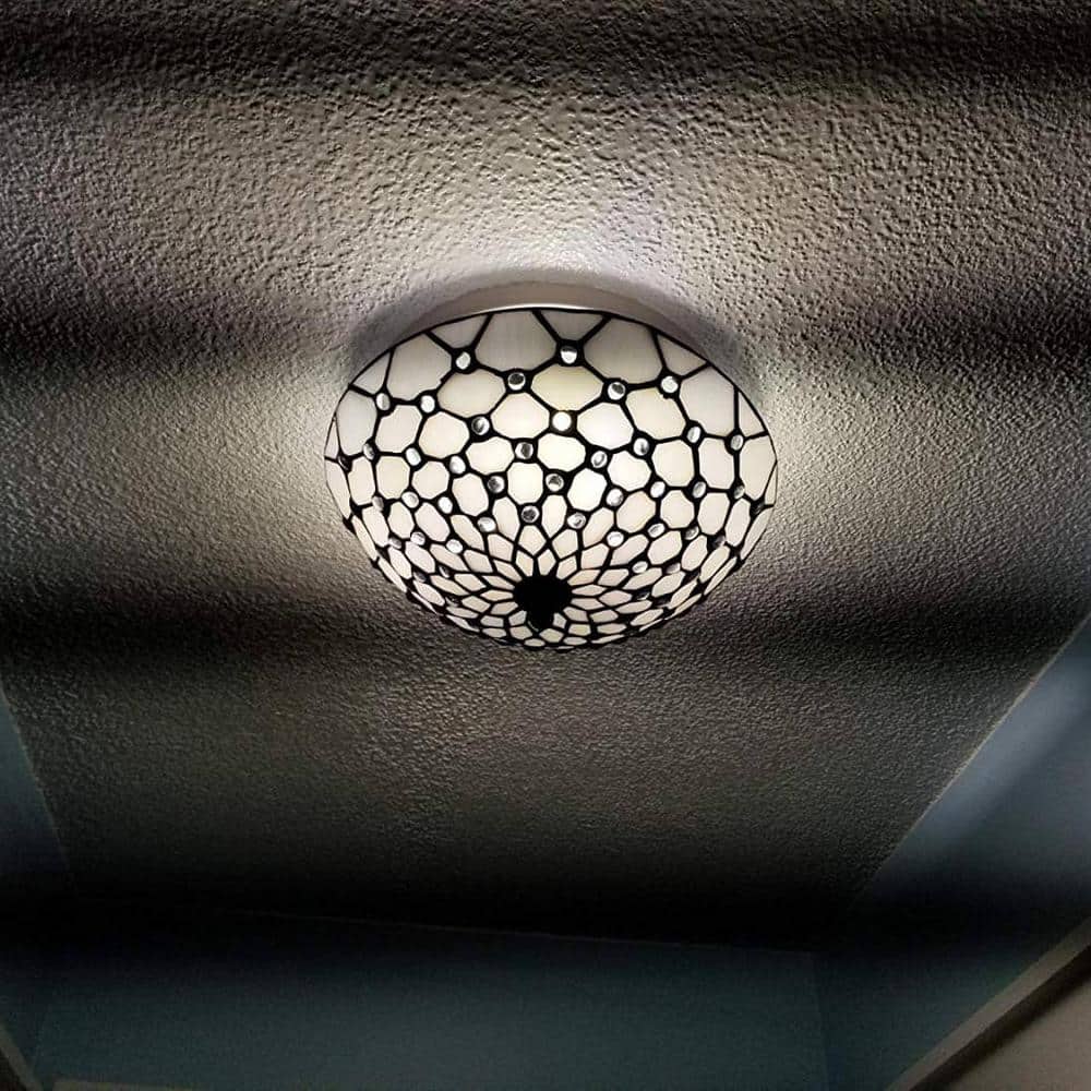 Tiffany Style Black and Multicolor Stained Glass Flush Mount Light