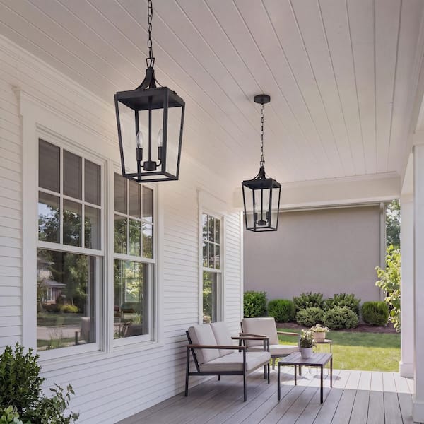KAWOTI 19.5 in. 2-Light Sandy Black Hardwired Outdoor Pendant