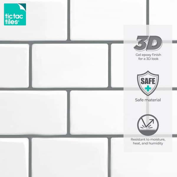 Subway Mono White 12 in. W. x 12 in. H Upgraded Peel Stick Self-Adhesive Backsplash Decorative Wall Tiles (10-Tiles)