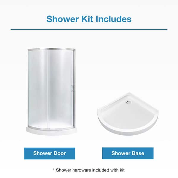OVE Decors Breeze 35 in. L x 35 in. W x 77 in. H Corner Shower Kit with Frosted Sliding Door in Satin Nickel & Shower Pan(No Walls) - image 5
