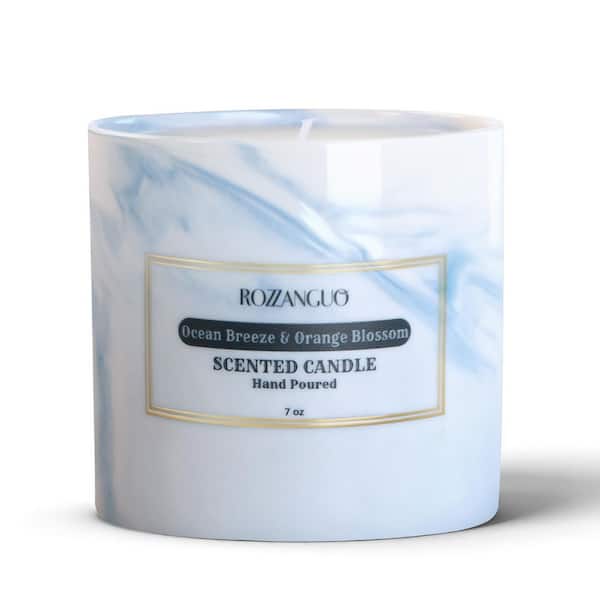 Blue Ocean Breeze and Orange Blossom Scented Soy and Coconut Wax Blend Single Wick Hand Poured Ceramic Jar Candle