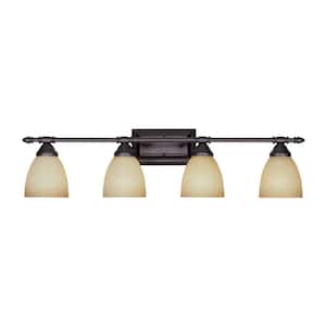 Apollo 31.25 in. 4-Light Oil Rubbed Bronze Vanity with Amber Sandstone Glass Shades