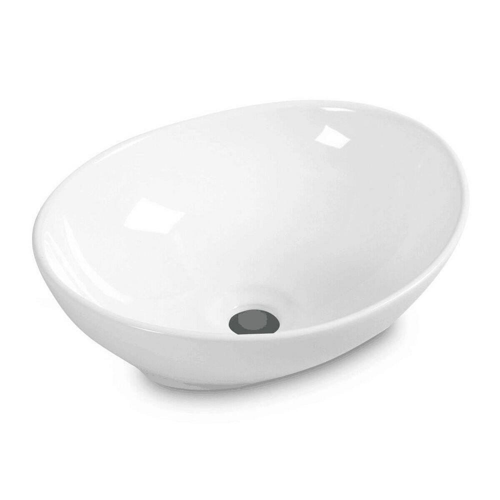 Oval White Ceramic Vessel Sink, Elegant Curved Above Counter Bathroom Basin, Durable Porcelain Vanity Bowl for Lavatory price history on PriceWatchPro