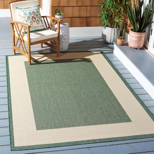 Courtyard Dark Green/Beige Doormat 2 ft. x 4 ft. Border Solid Color Indoor/Outdoor Area Rug