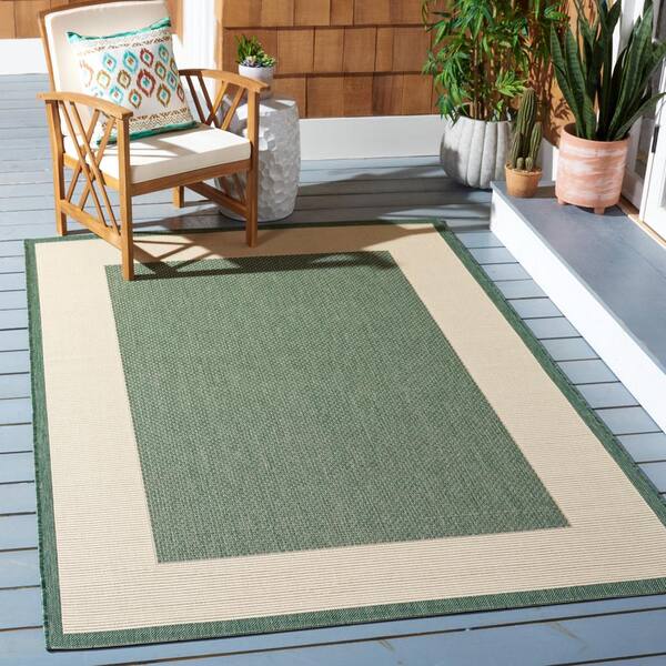 Courtyard Dark Green/Beige 4 ft. x 6 ft. Border Solid Indoor/Outdoor Patio  Area Rug