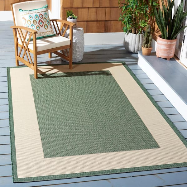 Courtyard Dark Green/Beige 7 ft. x 10 ft. Border Solid Indoor/Outdoor Patio  Area Rug
