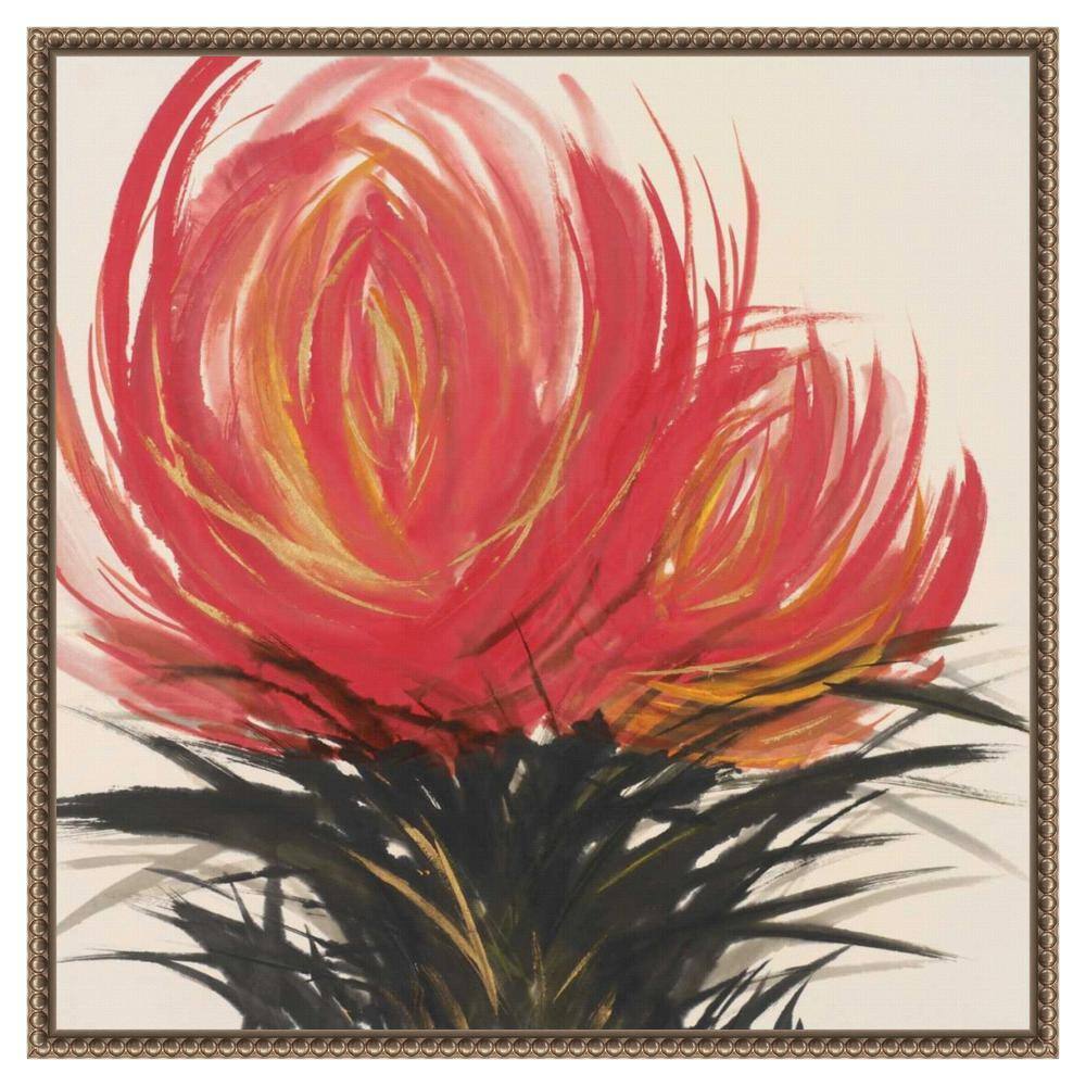 Clover Blossom II Red Floral Canvas Print with Bronze Frame