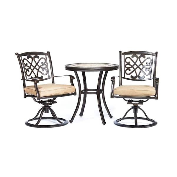Trustmade 3-Piece Cast Aluminum Outdoor Bistro Set with Beige Cushion