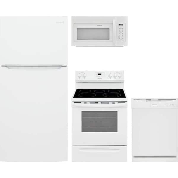 18 cu. ft. White Top Freezer Refrigerator with 5 Burner Freestanding Range and Dishwasher