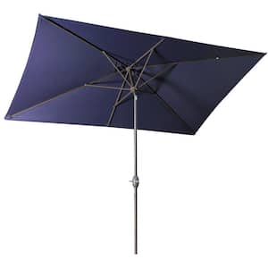 6.5 ft. x 10 ft. Steel Push-Up Patio Umbrella in Navy Blue with Tilt, Crank and 6 Sturdy Ribs for Deck, Lawn, Pool