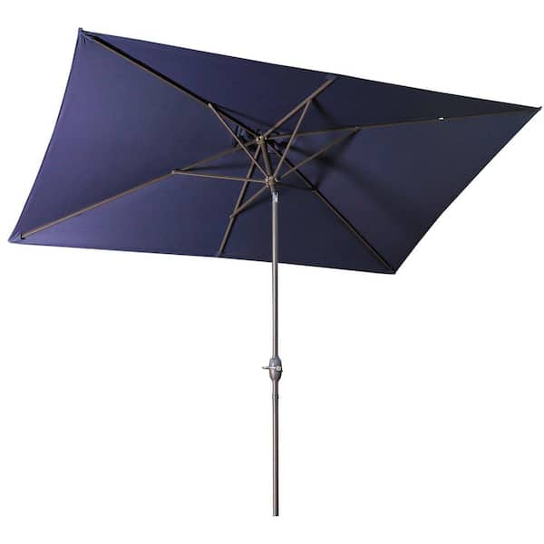 Zeus & Ruta 6.5 ft. x 10 ft. Steel Push-Up Patio Umbrella in Navy Blue with Tilt, Crank and 6 Sturdy Ribs for Deck, Lawn, Pool