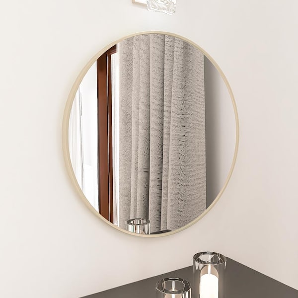 20 in. W x 20 in. H Small Round Framed Wall-Mounted Bathroom Vanity Mirror in Gold