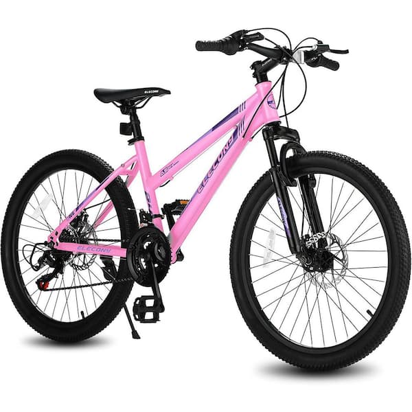Unbranded 24 in. Pink Teenagers, Shimano 21-Speeds Gear Mountain Bike MTB with Dual Disc Brakes and 100 mm Front Suspension
