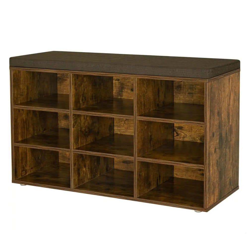 18.9 in. H 9-Pair 4-Tier Brown Wood Shoe Rack