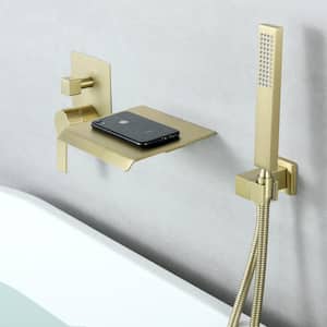 Forest Single-Handle Wall Mount Roman Tub Faucet with Hand Shower Ceramic Disc in Brushed Gold